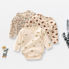 ins baby bag fart clothes spring and autumn baby triangle harem a type pure cotton printed bottoming newborn clothes jumpsuit