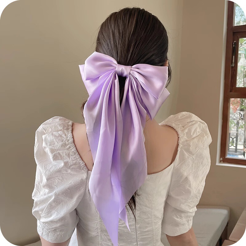 特大韓国風リボンヘッドバンドロングリボンスプリングクリップ女性のハイエンドヘアピンヘッドバンド diy 手作りアクセサリー|undefined