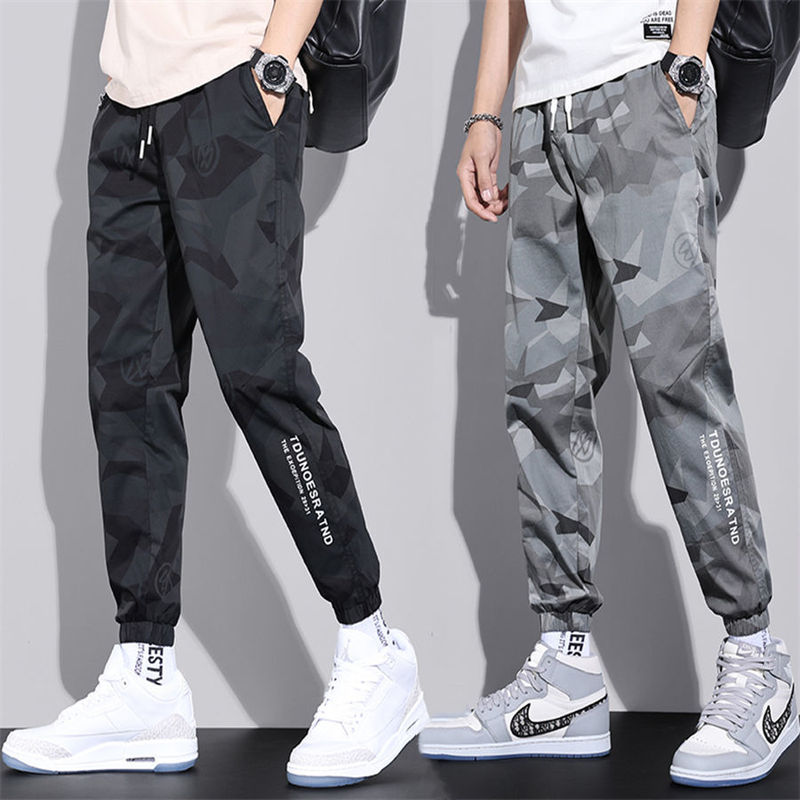 Camouflage Casual Pants Men's Cropped Overalls Autumn Thin Korean-style Loose Ankle Pants Trendy Quick-drying Sports Pants