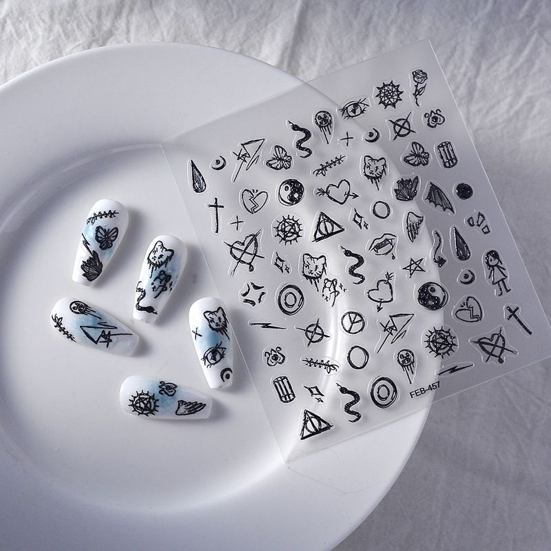 New simple three-dimensional nail stickers geometric elements graphic relief adhesive nail stickers personalized love jewelry