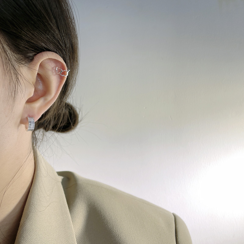 Stone-Free Inlay Material Ear Cuffs, Earrings, Ear Studs Classification 925 Sterling Silver Heart Ear Cuffs Earrings Ear Studs