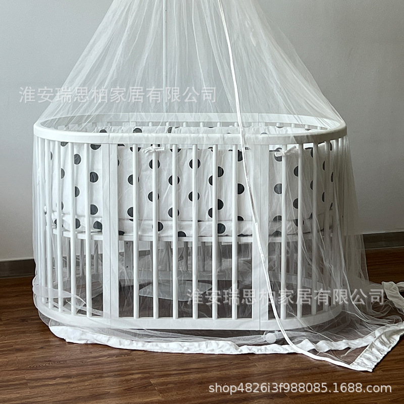 Scandinavian Solid Wood Crib Newborn Multifunctional Bb Bed Removable and Splicable Large Bed White Popular Round Bed
