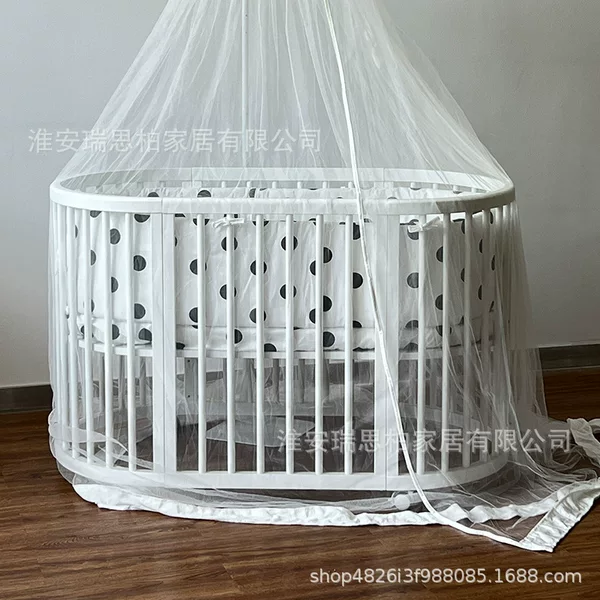 Scandinavian Solid Wood Crib Newborn Multifunctional Bb Bed Removable and Splicable Large Bed White Popular Round Bed