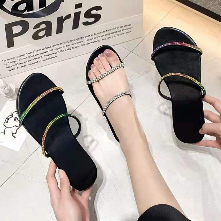 fashion casual open toe word flat bottom slippers NSPE55980