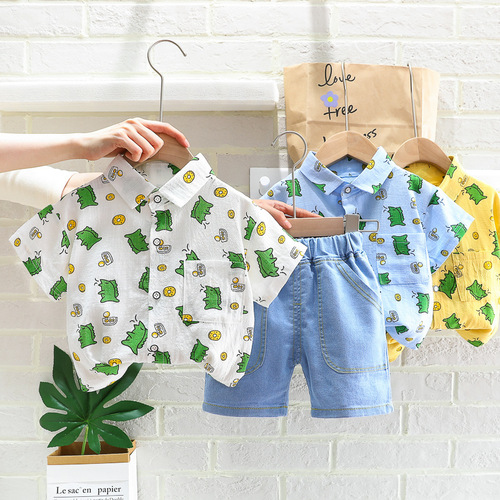 Children's Clothing Summer Baby Clothes Foreign Trade Infant Clothing Casual Shirt + Denim Shorts Two-piece Set Wholesale