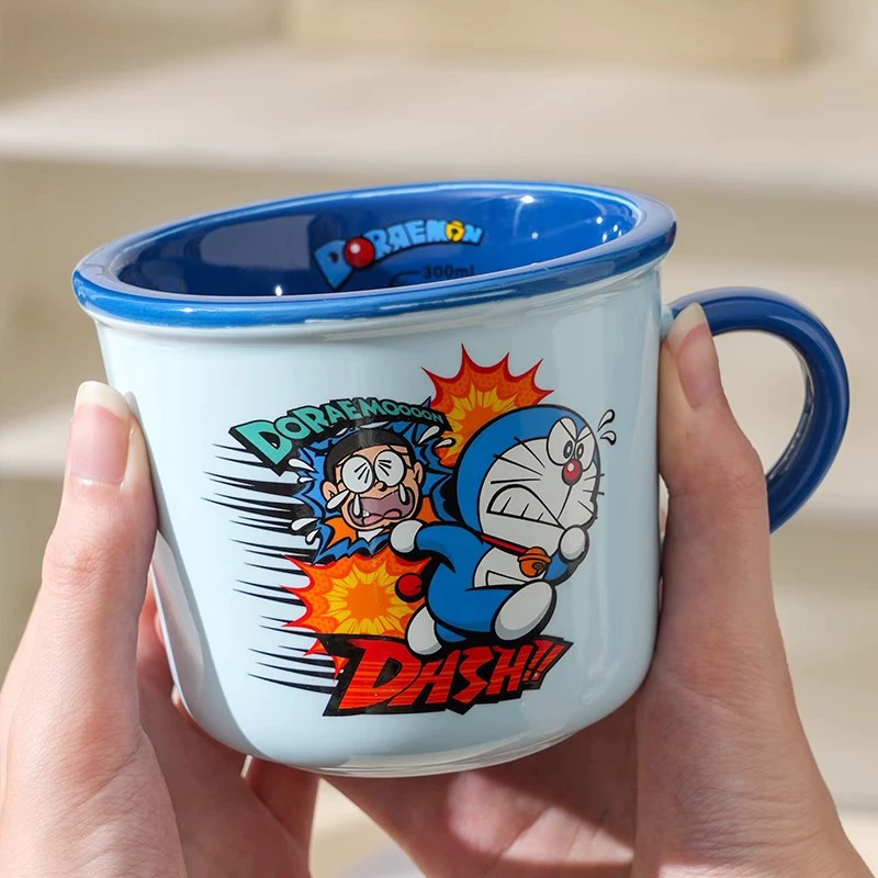 Ceramic Mug (Doraemon) 380 ml — Couple Breakfast Cup with Measurement Scale, Giftable