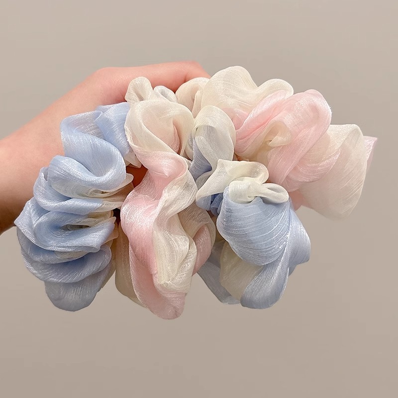 Flujo de luz de malla gradiente anillo de cabello de intestino grande temperamento suave mujer de alto valor facial atado de cabello banda de goma de cabello accesorios de cabello de cuerda de cabeza