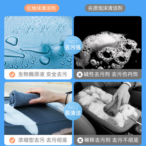 Car interior cleaner, fresh, deodorizing, no-rinse seat cleaner, decontamination and stain removal, concentrated car cleaning fluid