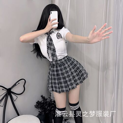 Ganyun County Sexy Lingerie, Sexy Separate Student Costume JK Uniform, Striped Pleated Short Skirt Set 1046