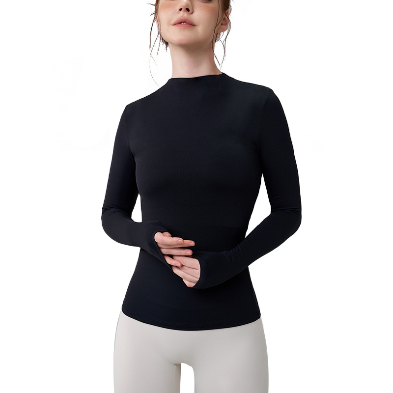 Otoño y invierno, chaqueta deportiva de cuello alto, ropa de yoga, flexibilidad apretada y transpirable, flexibilidad desnuda, yoga, fitness, mangas largas.