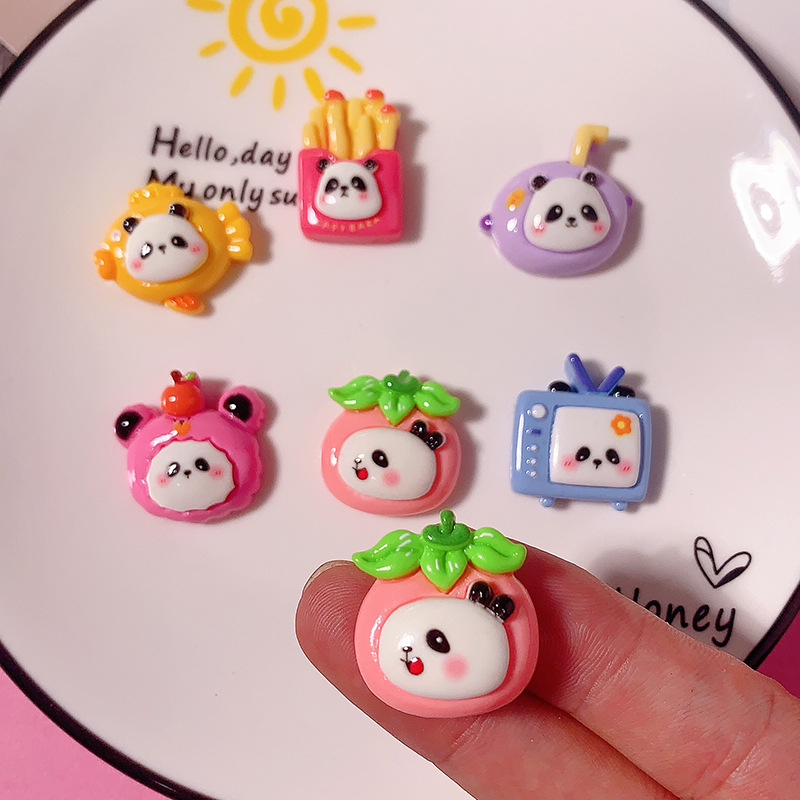 Nuevas frutas de dibujos animados panda oriental diy accesorios de resina pegamento crema adornamiento para el cabello de la caja del teléfono móvil botones de zapatos materiales hechos a mano, etc