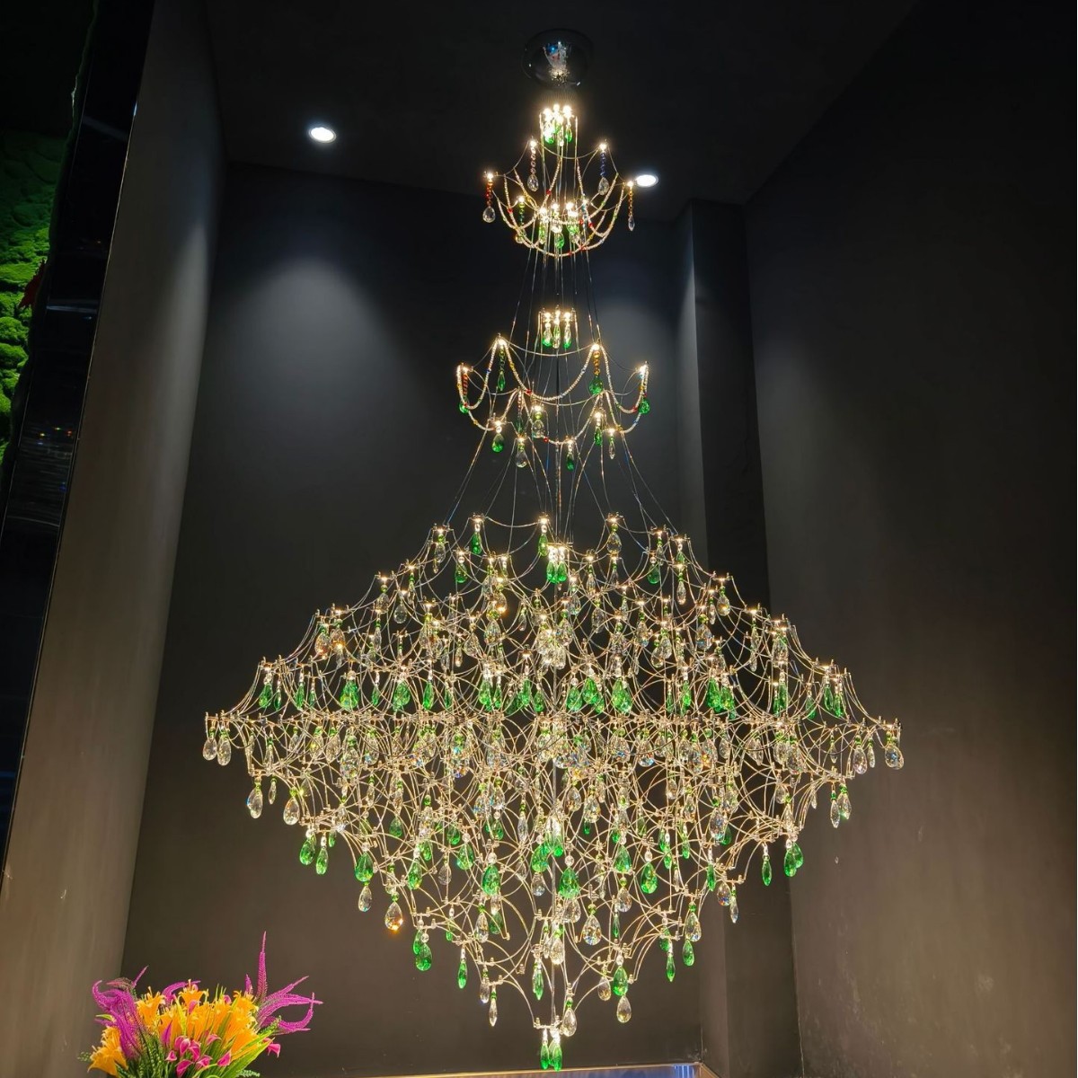 光立方复式楼轻奢loft楼梯别墅挑空客厅酒店大堂婚纱展厅水晶吊灯