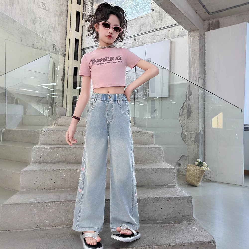 Girl's Pants Summer Thin 2025 New Girls Spring and Summer Super Good-looking Straight Pants Children's Embroidered Thin Jeans