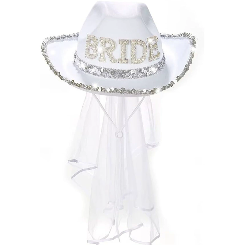 Ковбойская шляпа с вуалью для невесты Amazon, ковбойская шляпа в стиле вестерн, ковбойская шляпа с пайетками для невесты