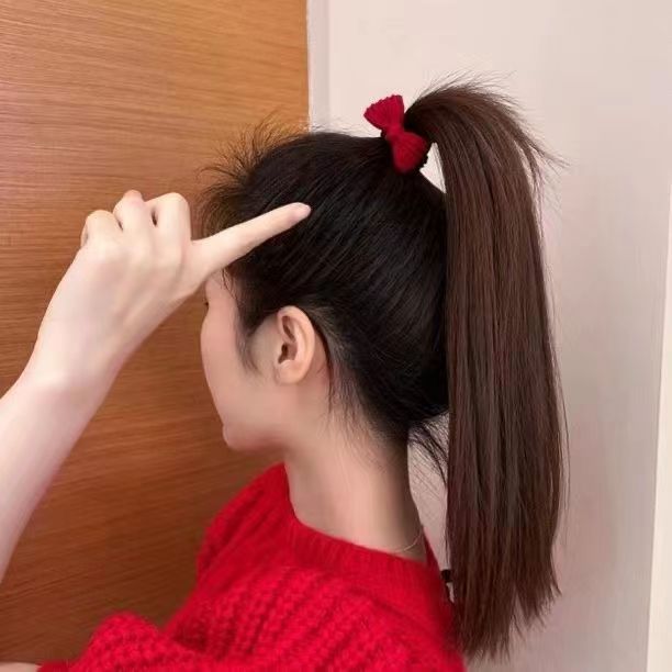 Año nuevo lazo rojo cuerda de pelo cola de caballo sin costuras de espesor de Pelo elástico anillo nuevo cabeza de bola chica accesorios para el cabello image 5