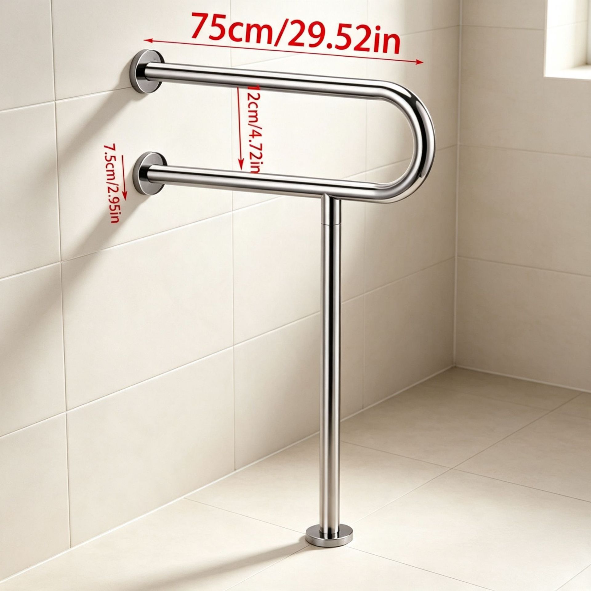 Barra de Apoyo en U para Baño de Acero Inoxidable Antideslizante