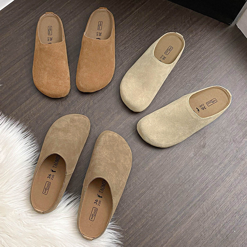 Dép lê nữ bít mũi đế dày mũi rộng phong cách Birkenstock, gót 3 cm — Màu caramel, Màu kaki, Màu mơ