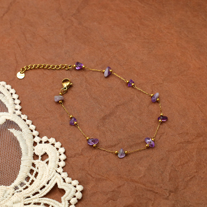 Sweet Natural Stone Handmade Chain Stainless Steel Necklace Bracelet Set