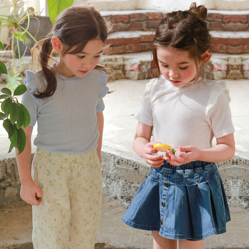 Baby Girl Short Sleeve T-Shirt Summer Dress 100% Cotton Base Shirt 3-10 Years Old Children Plain Color Versatile T-Shirt Direct Sale Cross-border