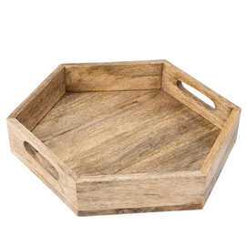 亚马逊芒果木托盘 家用水果点心托盘创意六角形展示收纳盘可定制