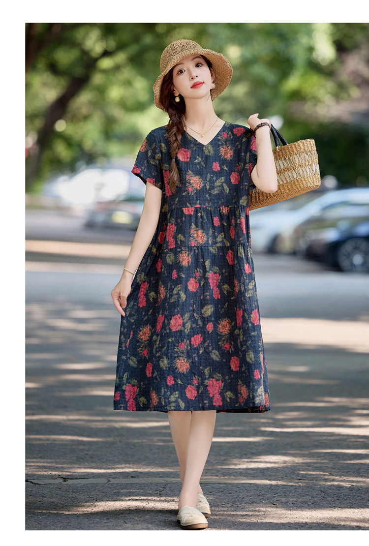 Đầm maxi nữ cotton linen in họa tiết thắt eo 2025 — Màu ảnh 03, Màu ảnh 04, Màu ảnh 01, Màu ảnh 02 chi tiết 26