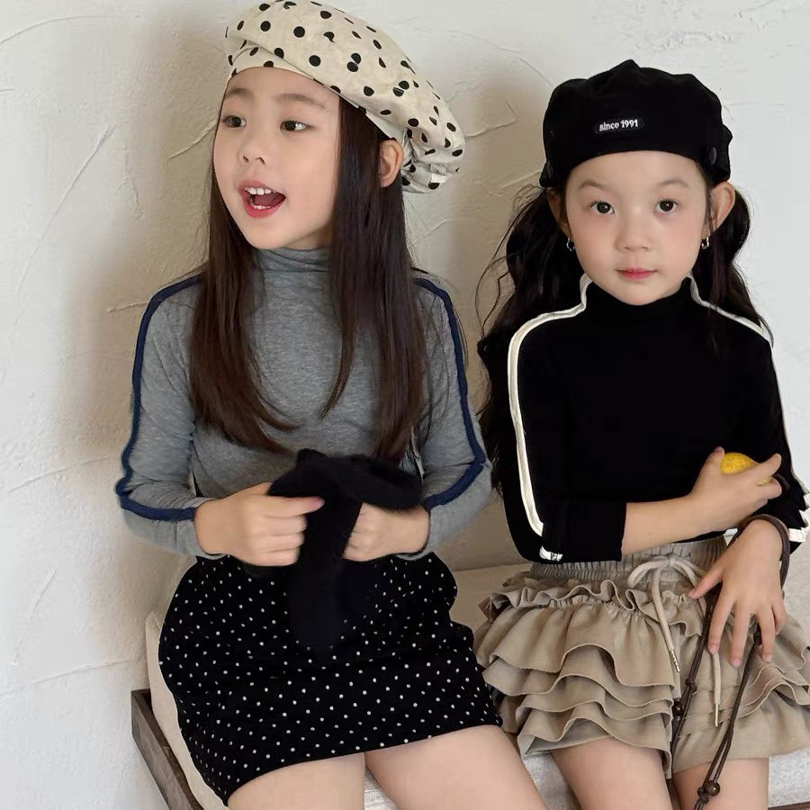 Cross-border girls' color-blocked turtleneck base layer top, autumn 2026 new style children's clothing, baby girl niche slim fit long sleeves