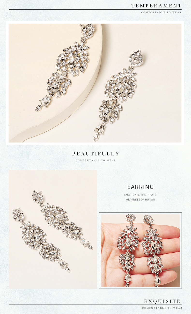 New Geometric Rhinestone Alloy Long Earrings Wholesale Nihaojewelry display picture 4