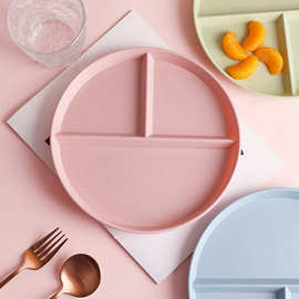 跨境小麦秸秆盘子家用餐盘塑料减脂盘分格盘加厚防摔圆形23cm盘子