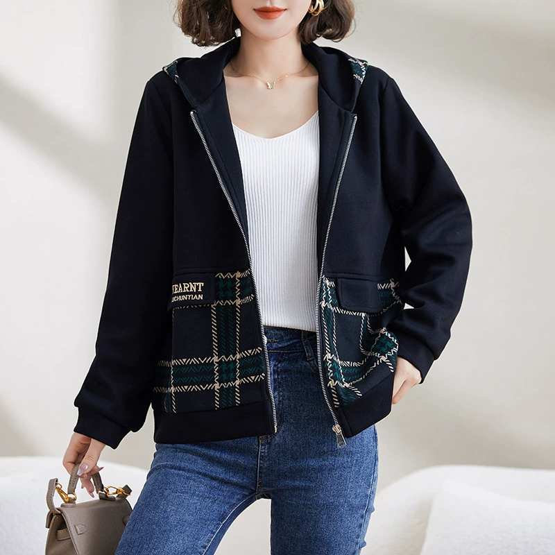 Свободный Женский Повседневный Универсальный пригородный Топ больших размеров, кардиган с капюшоном, куртка с длинным рукавом, Женская Новинка осени и зимы 2023 года