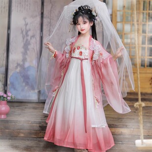 Girls' Hanfu Super Fairy Tang Suit Long Sleeve Dress 2025 Summer Style Children's Ancient Style Restored Embroidered Ruqip Fairy Style