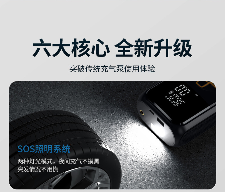 Cross-Border Car Air Pump, Portable Wireless Inflator, Automatic High-Pressure Inflator for Car Tires, Fast Inflating
