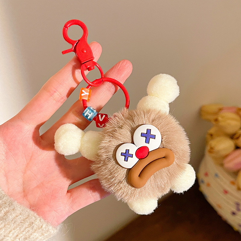 醜くてかわいい毛玉、大きな口、楽しいソーセージ口キーホルダー、クリエイティブで新鮮なカップル、親友ギフトバッグペンダント|undefined