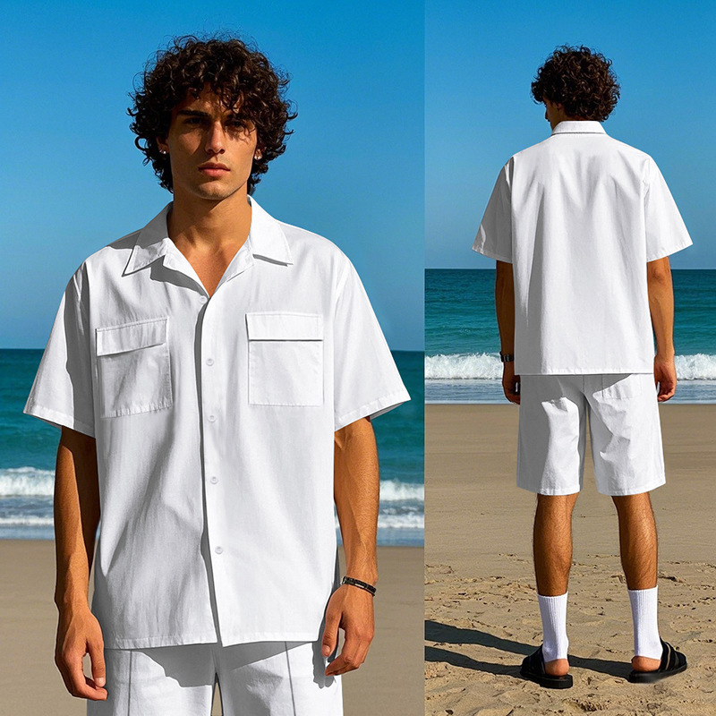 Men's Clothing Men's Light Luxury Casual Hawaiian Short Sleeved Shirt Shorts Set Summer Thin Workwear Loose Fit_viptrois.com