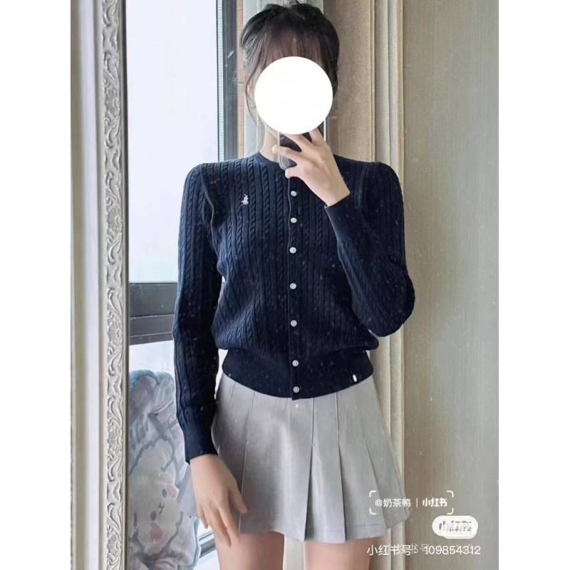 QRコードでスキャン可能〜国境を越えた貿易用RLラルフローレス刺繍入りベーシックで万能な麻編みニットカーディガン長袖