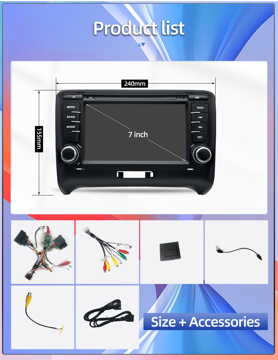 7inch Suitable for Audi Tt Mk2 8J Car Central Control Large Screen Navigation Carplay Audio and Video Player