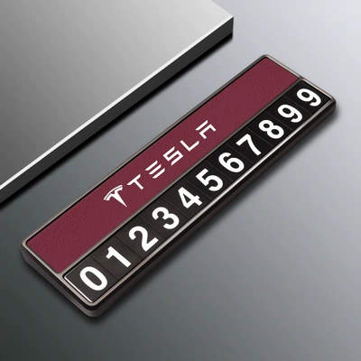 Model 3 Y X S: Nömrəli dayanma kartı - tesla-model-d-parking-sign-dark-red-comes-with-5-sets-of-number-plates