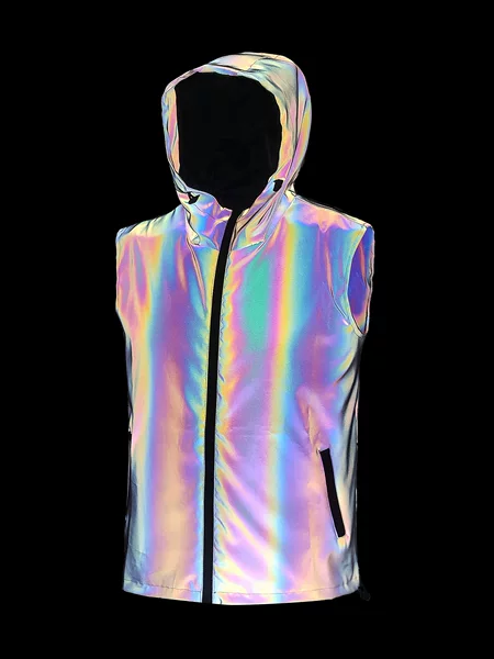 Men's Hooded Colorful Vest Jacket Fashion Street Cycling Outdoor Reflective Vest Men's Clothing Cross-Border European and American Sizes