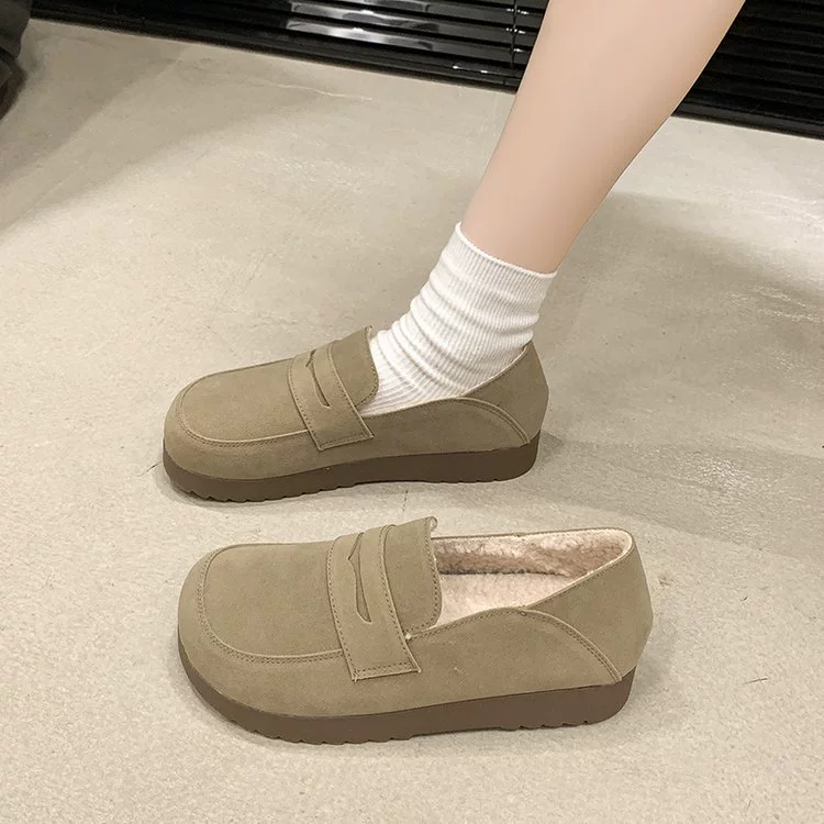 Matte demi-season footwear, fleece loafers for leisure, 2024 years, soft sole