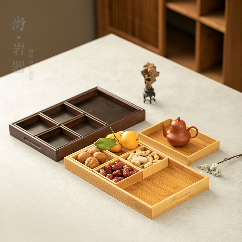 Bamboo six-piece tea tray household grid Chinese creative dried fruit storage box candy box stove tea tray Bamboo six-piece tea tray household grid Chinese creative dried fruit storage box candy box stove tea tray