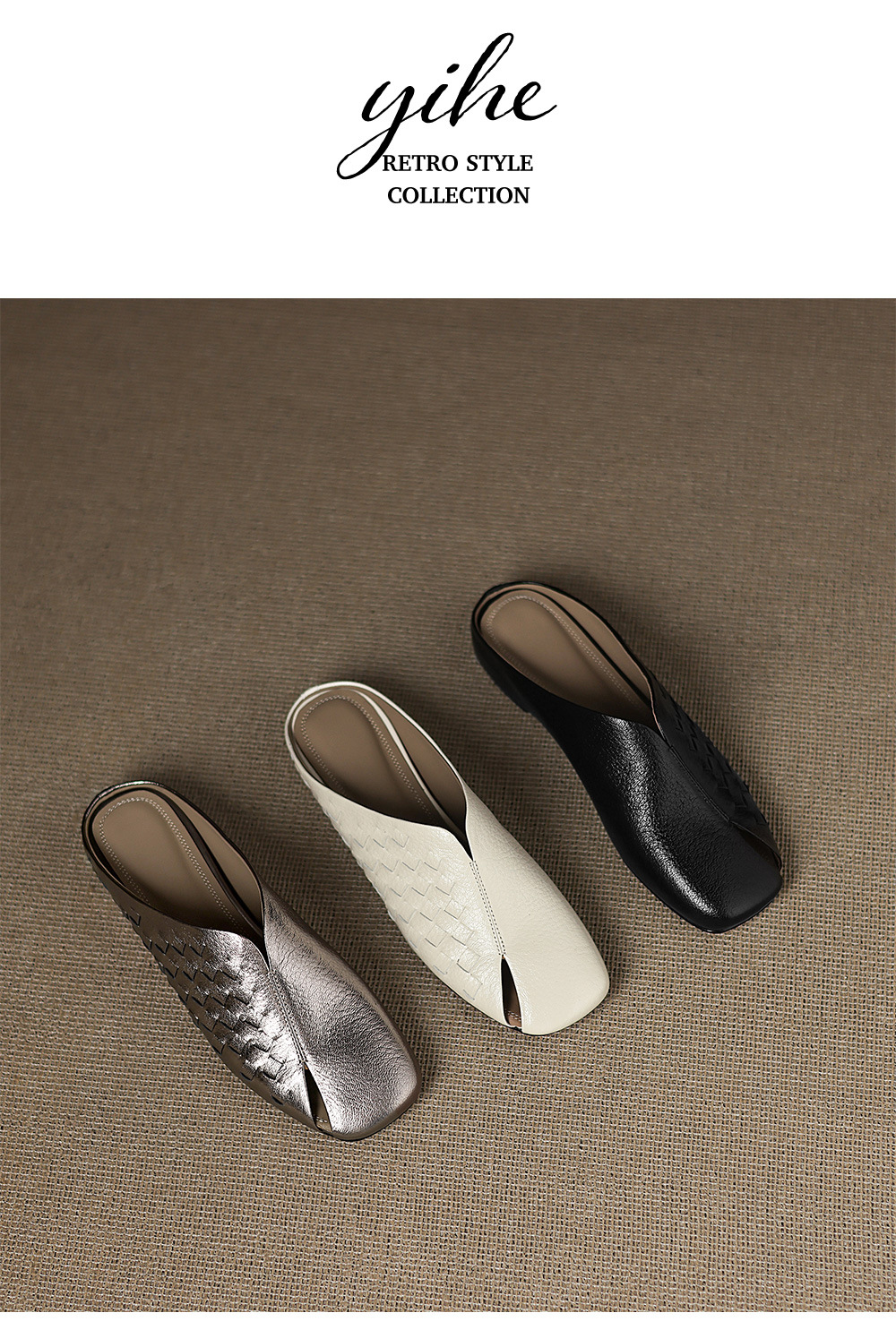 Dép sandal nữ da dê mũi kín đế xuồng bệt dệt — đen chi tiết 16