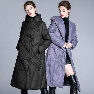 Purple down Jacket Women's Mid-Length 2025 New Winter K-Style Loose Knee-Length White Duck down Glossy Hot Style Thickeneded