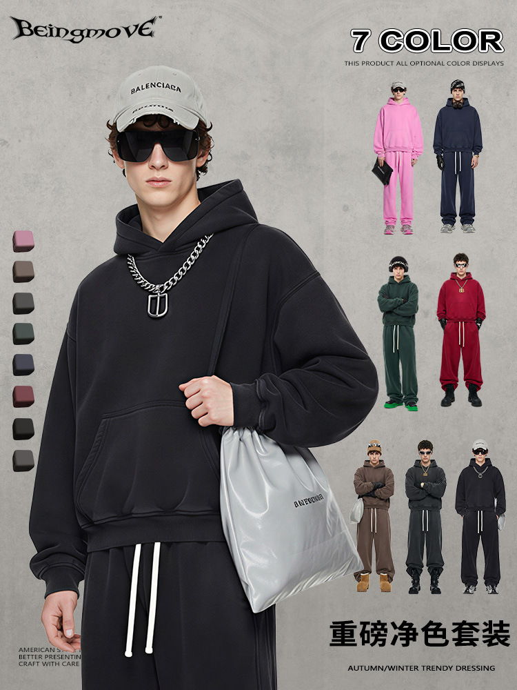 Calle secada| Invierno marcas de moda europeas y americanas BOXY agua lavada con camisa con capuzas de terciopelo recta macheta pantalones largos para hombres