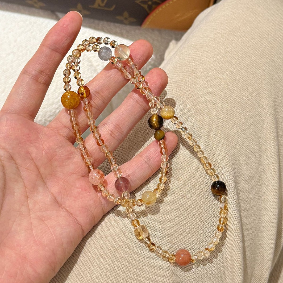 超强招财天然黄水晶金发晶三圈多宝手串时尚百搭水晶手饰高级感女