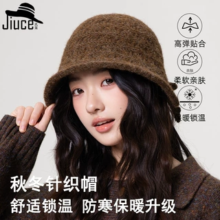 韩国秋冬天新款后开叉针织渔夫帽子女生洋气显脸小蝴蝶结保暖盆帽