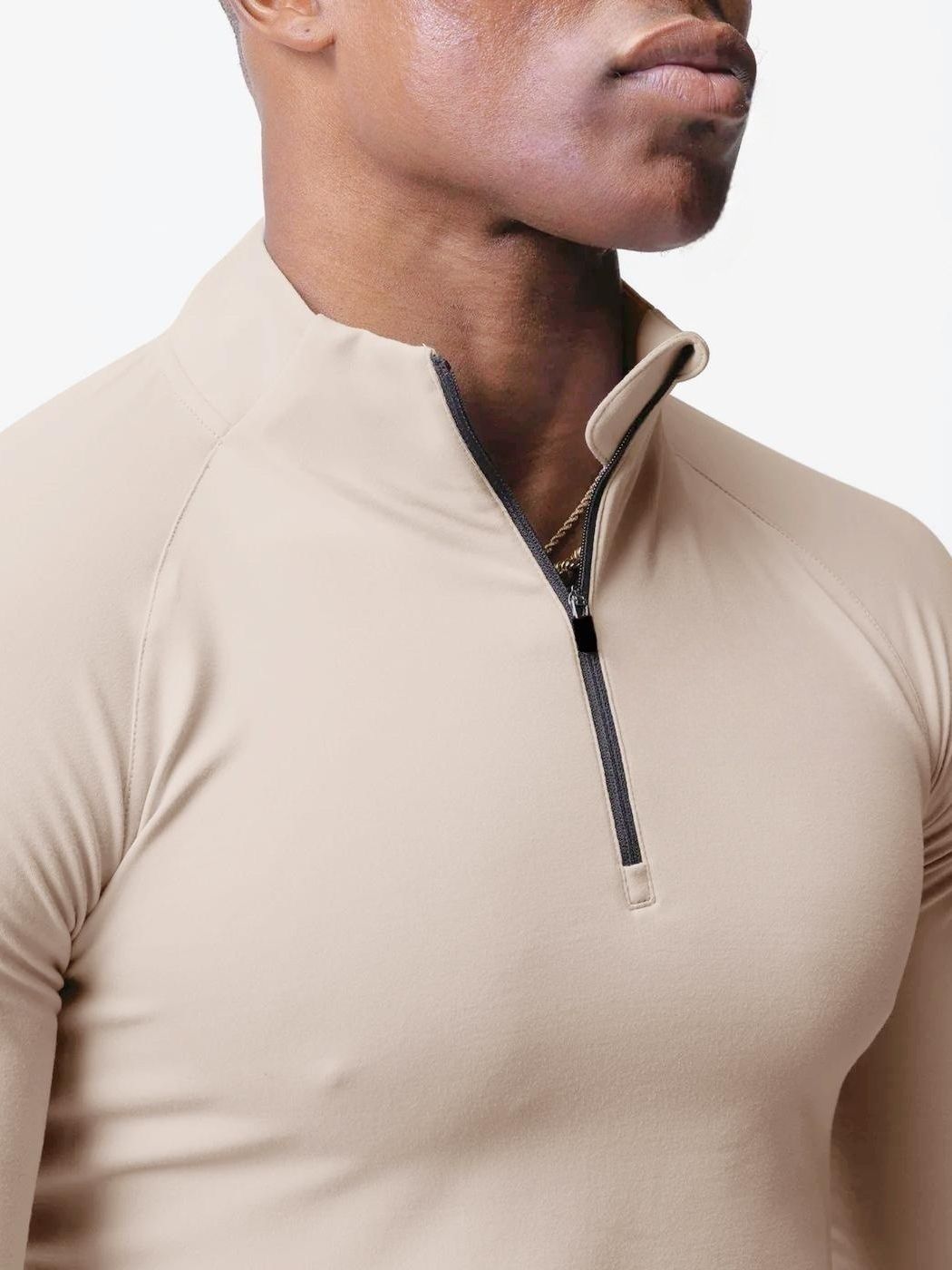Ropa deportiva y de ocio transfronteriza para hombre, cuello medio alto, tejido cepillado, corte ajustado, camiseta de manga larga con media cremallera para entrenamiento y running.