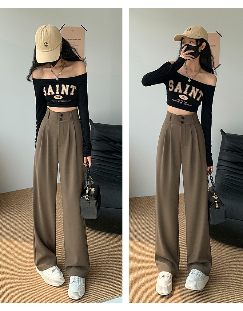 High-waisted wide-leg pants for women 2023 Spring and autumn: Loose and slimming straight-leg pants with a drape, floor-length pants, double-button casual suit pants pic 19
