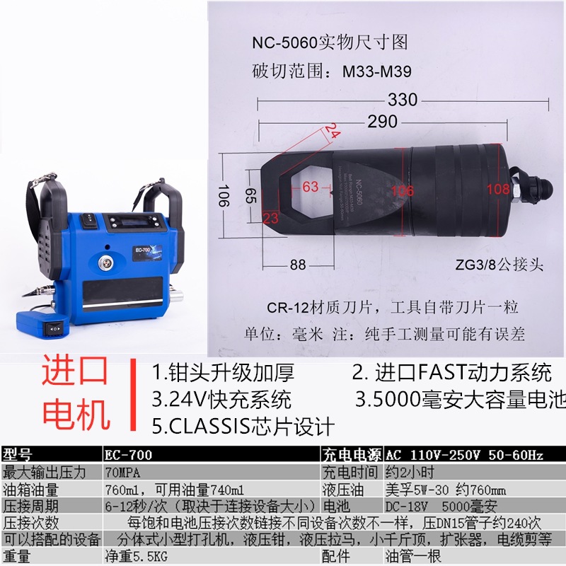 Cortador de Tuercas Hidráulico Eléctrico EC-2432 Recargable para Tuercas Oxidadas