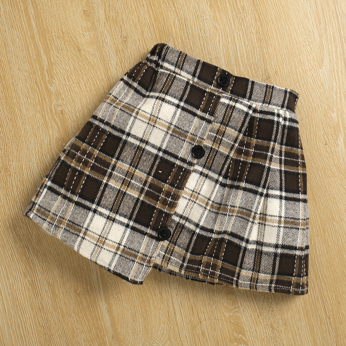 2024 Autunno Ragazze Manica Lunga Maglia a Strisce + Gonna a Scacchi Irregolare Due Pezzi Set_voghion.com