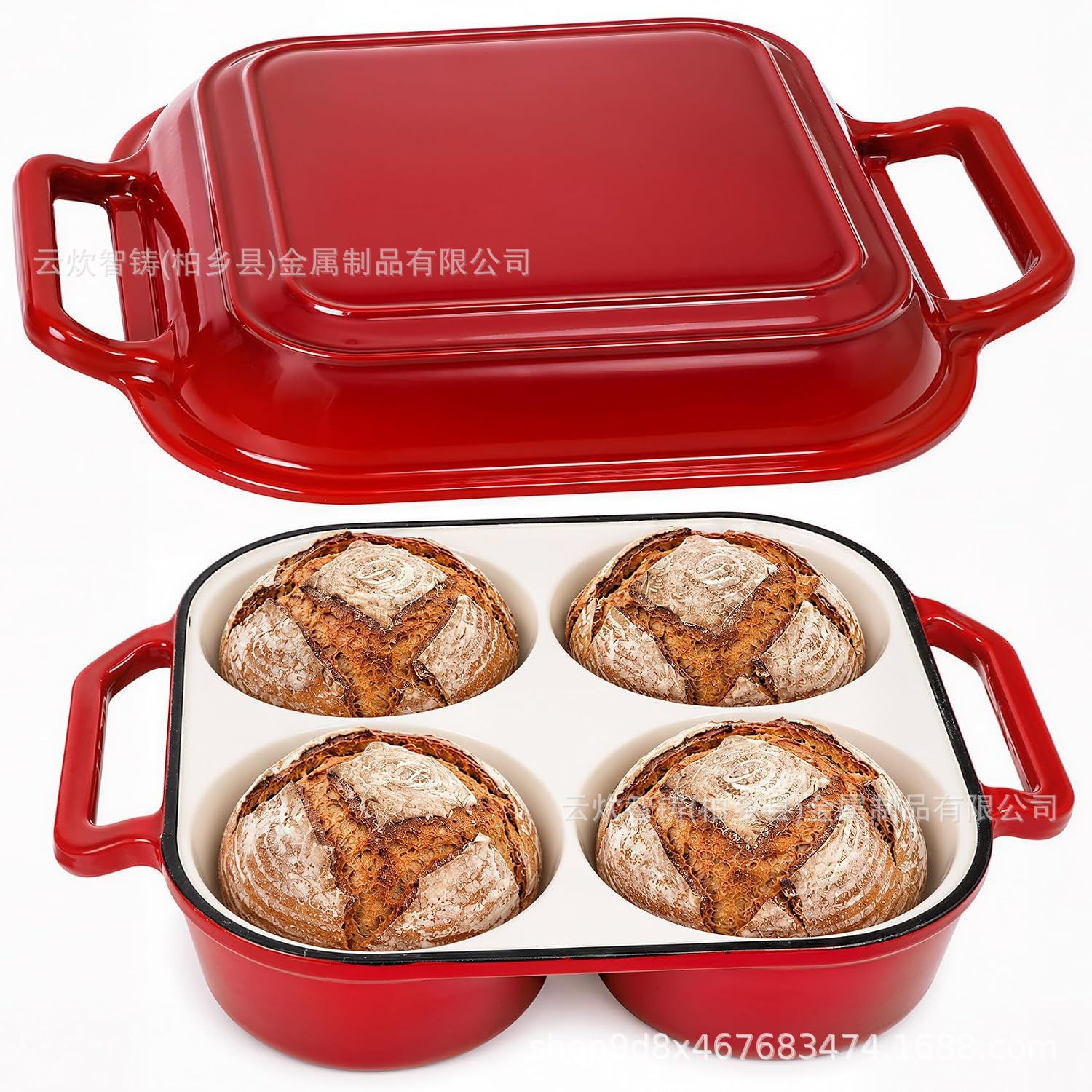珐琅铸铁面包烘焙专用荷兰锅500°F烤箱安全不粘面包锅4圆形面包