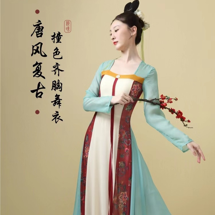古典舞蹈服女飘逸纱衣汉服艺考表演出服装连衣大摆裙练功服春夏|undefined